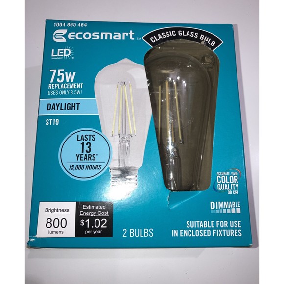 75-Watt Equivalent ST19 Antique Edison Dimmable  Vintage Daylight (2-Pack) - Picture 2 of 12